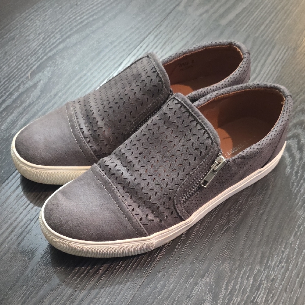 Report Gray Perforated Slip-On Loafers with Side Zipper